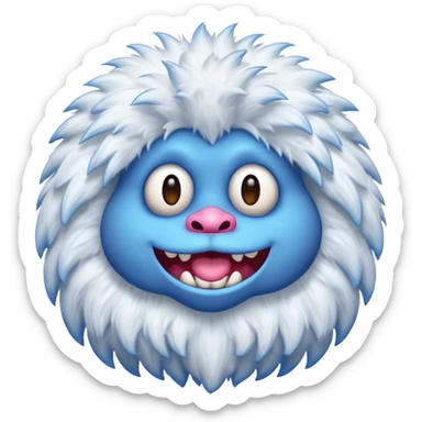 Mammott from My Singing Monsters as a cute emoji, fluffy white fur, big blue lips, friendly expression, simple background sticker
