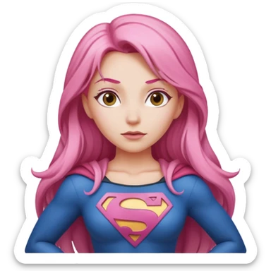 super woman with long pink hair hands on hips sticker