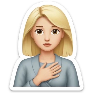 a blonde women put his  hand to the left of his chest sticker