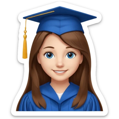 high school graduation with a pretty female high school student with long brown hair, blue eyes sticker