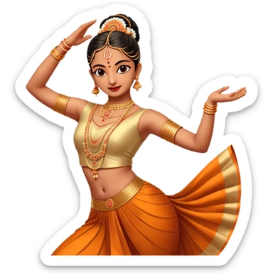 cinematic-realistic-bharatanatyam-dance-emoji,-depicted-as-an-elegant-classical-indian-dance-performance-with-graceful-poses,-intricate-costumes,-and-expressive-hand-gestures,-rendered-with-rich-textures-and-warm-dramatic-lighting, single dancer sticker