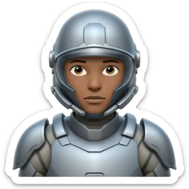 futuristic armored soldier human portrait, head and shoulders only, dark skin, strong jawline, helmet visor, sci-fi armor details, 3D cartoon, mobile game icon style, clean background, no text, no watermark
 sticker