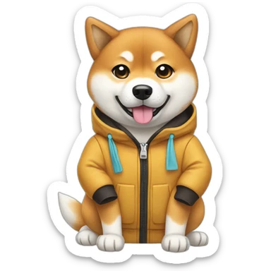 Shiba inu wearing loads of clothes  sticker