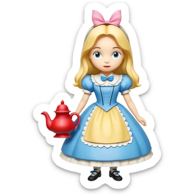 Isolated, detaile illustration of the most incredibly realistic, colorful, disney Alice in wonderland's characters 
figurine imaginable, toy style. sticker