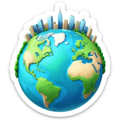 3d planet earth with building sticker