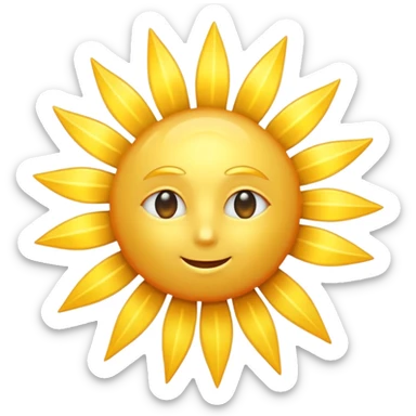 A radiant golden sun, with long, bright rays surrounding it, an intense yellow center, detailed 3D emoji style, neutral background, soft and vibrant lighting.  sticker