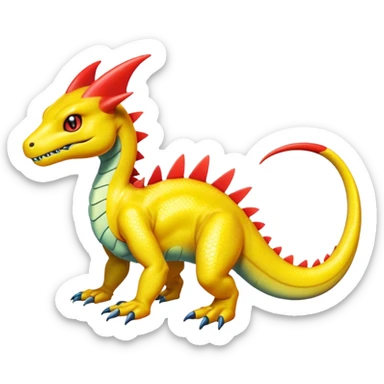 Cute Shiny yellow iridescent Guilmon-Salandit-Fakémon-hybrid-creature (full body)  sticker