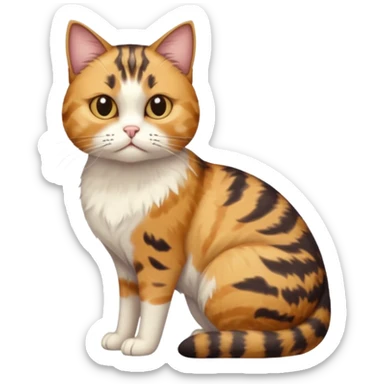 full body calico tabby cat with skinny head and fat body with an anxious face sticker