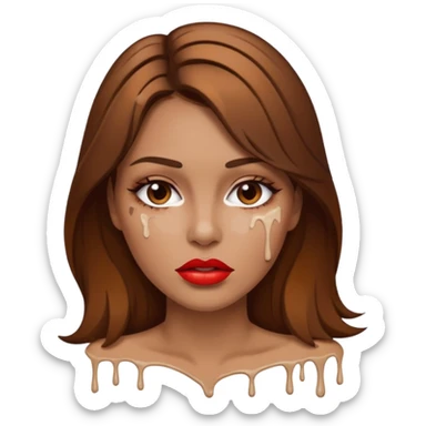 Brown Hair Woman , white paint , drip, face, hot  Sexy, lips sticker