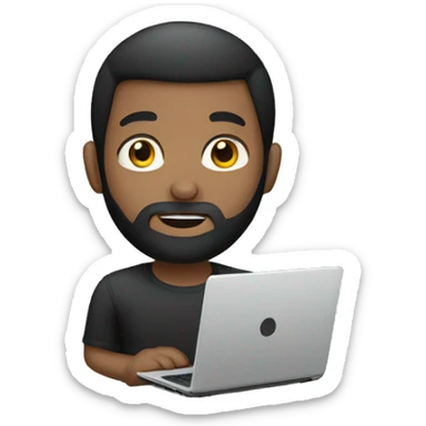 Boy with black beard and laptop sticker