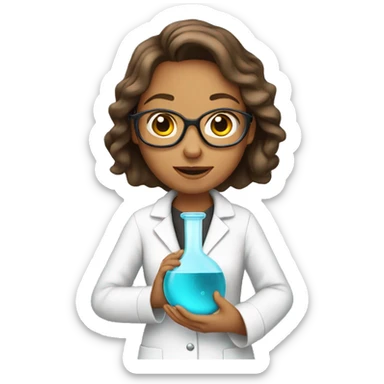 Women scientist holding flask sticker