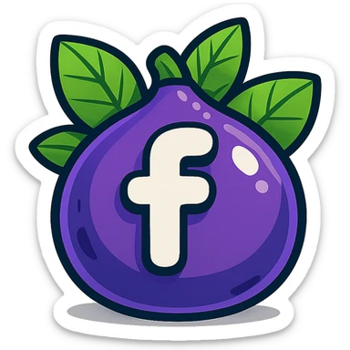 plump vibrant Ficbook logo in cartoon style with bold outline expressive shadows glossy highlights bright leaves arranged neatly behind logo one side slightly higher other side slightly lower asymmetrical no background sticker