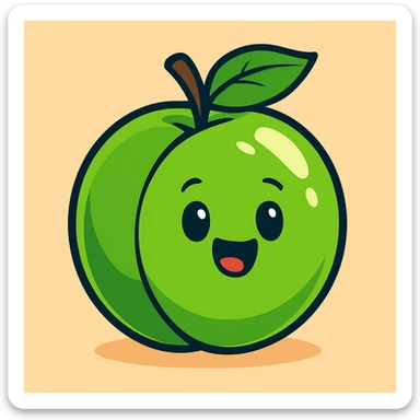 a green plum, cartoon style sticker