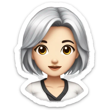 masterpiece, anime style, chibi, illustrated logo, medium short shot, emote for twitch of a 45 year old woman, oval face, black hair, brown eyes, white skin, white shirt, long hair
 sticker