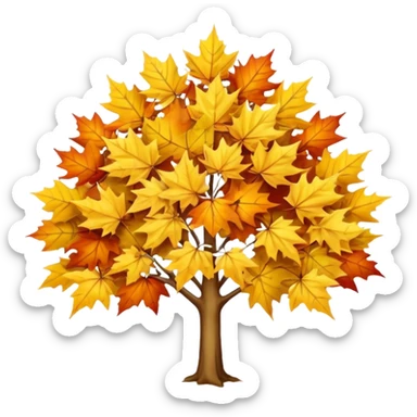 Generate a high-quality image of a yellow maple tree with autumn foliage, full canopy of leaves, realistic color and shading, smooth gradient colors, no facial features, no brand markings, simple white background, high-resolution.
 sticker