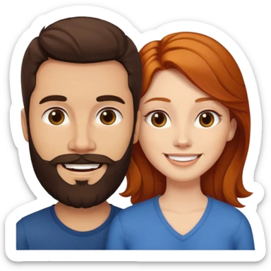 👩🏼‍❤️‍👨🏽 Something like this, but make the guy more lighter and give the girl a bit more red hair like ginger style make the guy have dark brown hair, same with the beard and add her in the middle top sticker