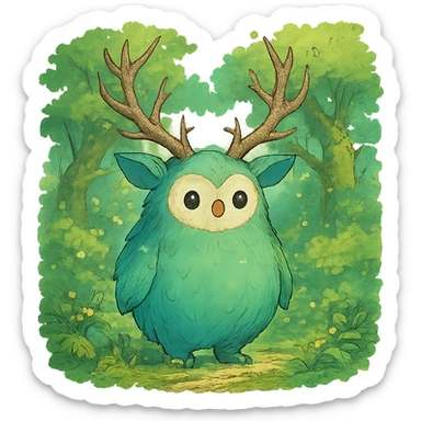a whimsical forest spirit, ghibli style, detailed, vibrant, magical atmosphere sticker