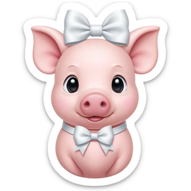 Cute light pink Piglet with big white bow around neck sticker