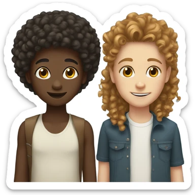 black girl with curly hair and white boy with curly brown hair sticker