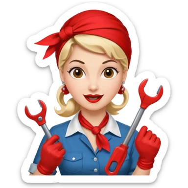 A 50ies housewife who is excited about working and is a powerwoman because she husstles a lot. A bit like the woman from Real Vintage Doll House. And the woman from We Can Do It!. Rockabilly vibe. Cartoonish perhaps? Help me :D sticker