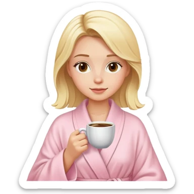 blonde girl drinking coffee with light pink robe sticker