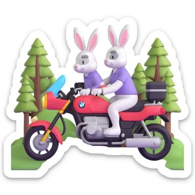 Easter bunny riding a BMW boxer motorcycle with trees and grass in the background sticker