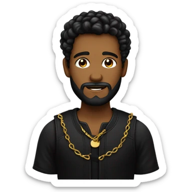 hombre con pelo rizado corto negro, con piel mulata, barba larga tupida y rizada, con una cadena de oro. sticker