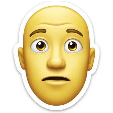 A yellow face with furrowed eyebrows looking upwards with thumb and index finger resting on its chin. sticker