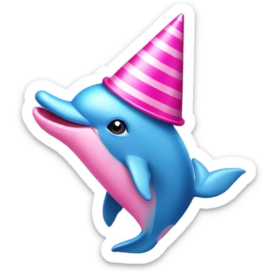 Pink dolphin with a party hat sticker