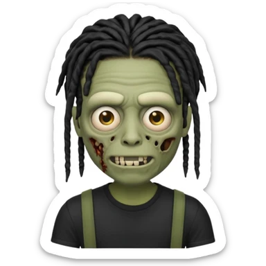 memoji iphone zombie with black dreads black tee and braces sticker