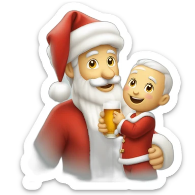 Père Noël qui offre un verre de bière à un enfant comme cadeau sticker