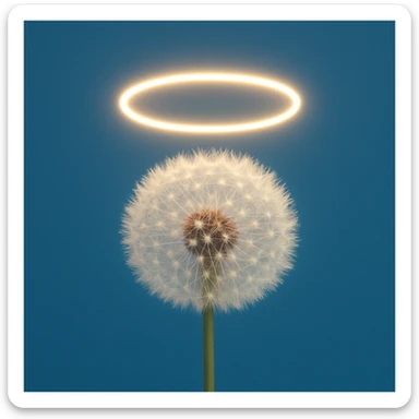 a dandelion with a halo and a blue background sticker
