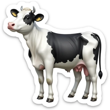 cinematic-[black and white cow]-realistic-full-body-standing-emoji,-tail-flicking-lazily,-head-tilted-dramatically,-sleek-[black and white]-coat,-simplified-yet-realistic-focused-features,-highly-detailed,-glowing-with-an-almost-sarcastic-glow sticker