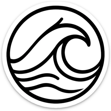 Transform the image into an Arab style brand logo using only black color. Incorporate an abstract wave or water motif. The design should be minimal, elegant, and contain no text. sticker