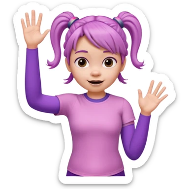 Boo from Monsters Inc, waving, pigtails, pink t-shirt, purple leggings sticker