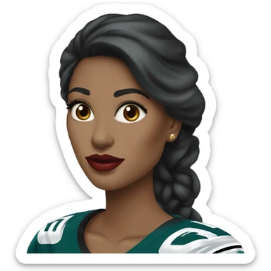  White skin female dark hair red lips wearing Philadelphia Eagles jersey sticker