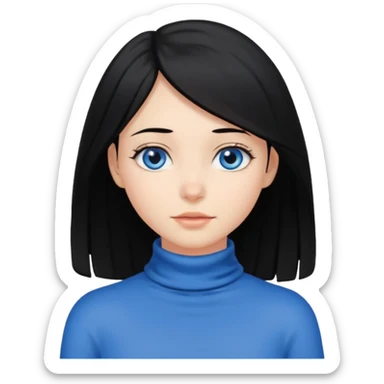 Girl with black hair thats about shoulder lenght with blue eyes covering their neck sticker