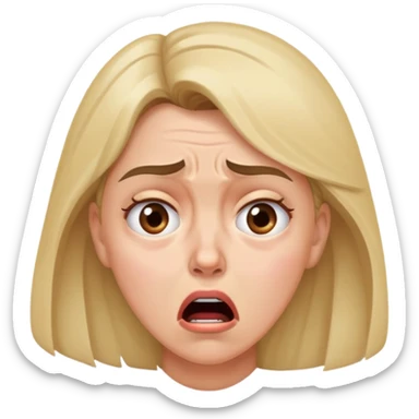 Woman with distraught expression, worried eyes, furrowed brow, mouth open in distress sticker
