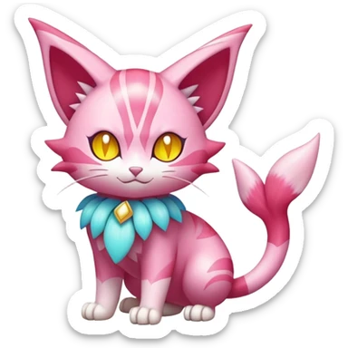 Shiny Magical Elemental Colorful Exotic Skitty-Delcatty-Pokémon-Fakémon-hybrid-creature (full body) sticker