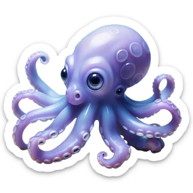 Cinematic Noble Baby Octopus Portrait Emoji, Poised and graceful, with a soft, rounded, slightly translucent body in a dreamy light blue-purple hue, large, glistening eyes full of quiet intelligence and mystery, delicate, flowing tentacles curling gently, Simplified yet sophisticated features, highly detailed, glowing with a soft, ethereal oceanic radiance, high shine, elegant and serene, stylized with an air of deep-sea wonder, focused and tranquil, soft glowing outline, capturing the essence of an otherworldly, intelligent little cephalopod, floating effortlessly in the gentle ocean currents! sticker