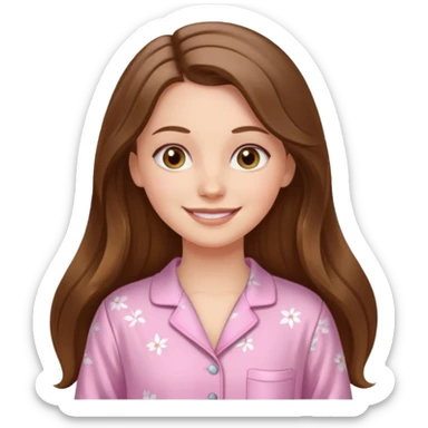 smiling white long brunette hair girl with hazel eyes and in light pink pajamas sticker