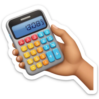 3D iPhone style emoji of a person using a calculator, finger pressing colorful buttons, digital display showing numbers, isolated on white background, soft shadows, high detail, playful and cute. sticker