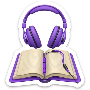 purple open journal with purple headphones on top sticker