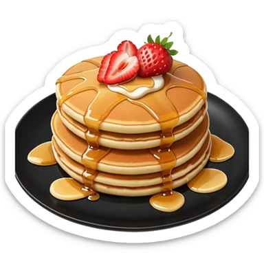 TWO Pancakes with strawberries in a black plate sticker