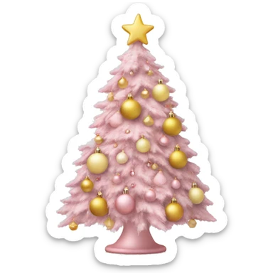 pastel pink christmas tree with pastel pink and pastel yellow ornaments，more details sticker