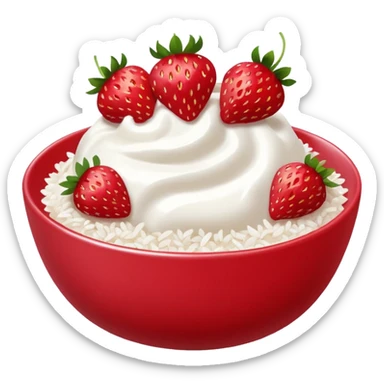 A bowl of strawberries with rice flakes and yogurt. sticker