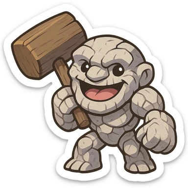 Tiny from Dota 2 in a cute chibi-style cartoon redesign, holding an oversized hammer, playful expression sticker