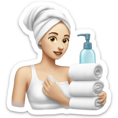 White girl doing her skincare with a wrapped towel sticker