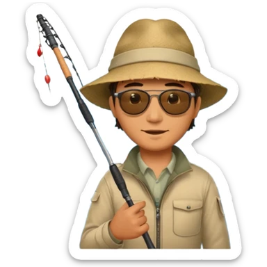 man holding a fishing pole with a shark at the end sticker