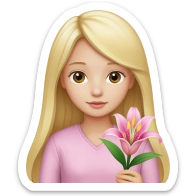 light pink lilium with a girl with blond long hair  sticker